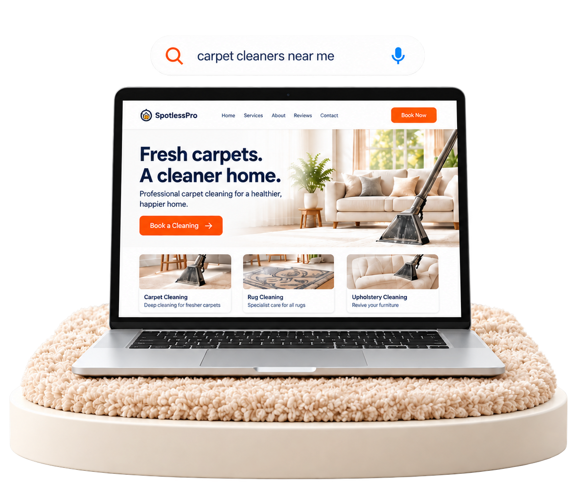 A carpet cleaning website ranking for “carpet cleaners near me” on a laptop