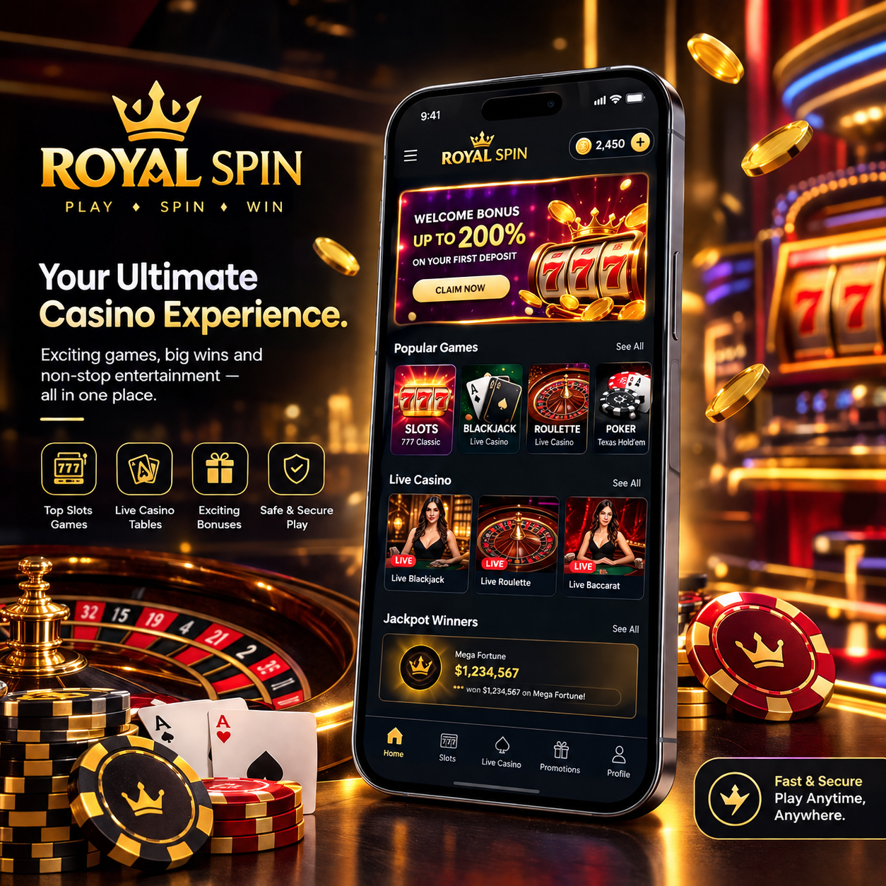 Online casino platform interface, illustrating the Royal Spin sample case study