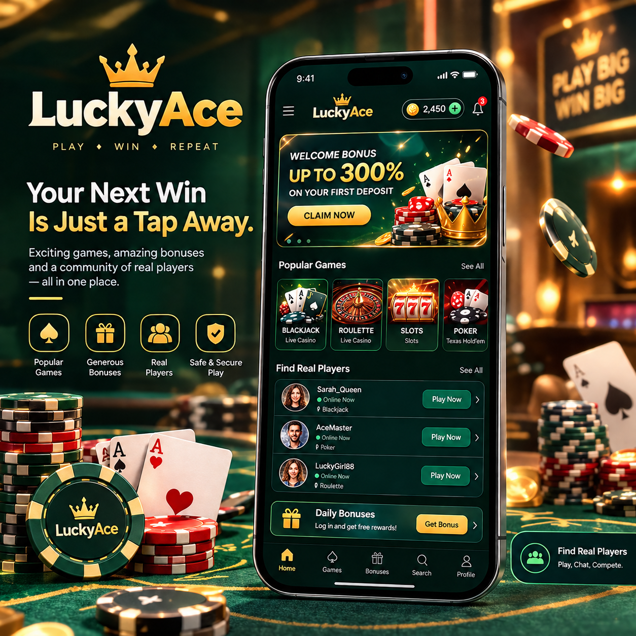 Casino app dashboard, illustrating the LuckyAce sample case study